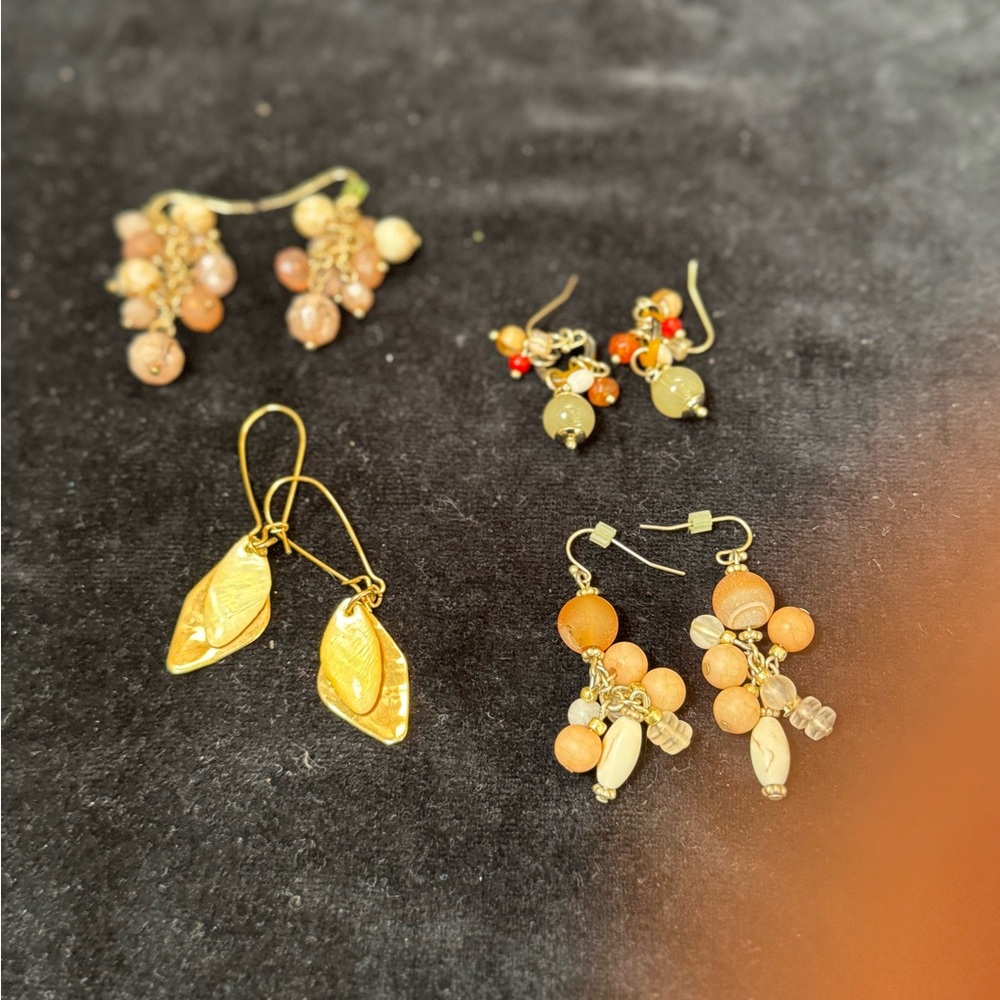 Elegant Gold and Orange Earrings Set
